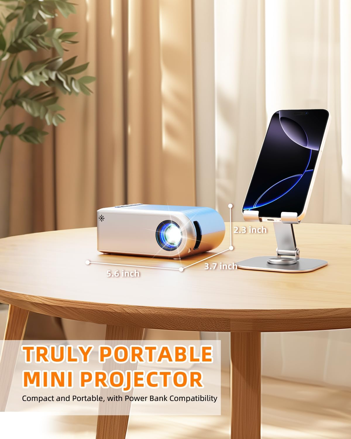 Mini Projector with Wifi and Bluetooth, Outdoor Portable Mini Projector for Iphone Supports 1080P with Built-In Speaker, Movie Projector for Home Theater Compatible with PC/TV Stick/Hdmi (Basic 220) - Image 2