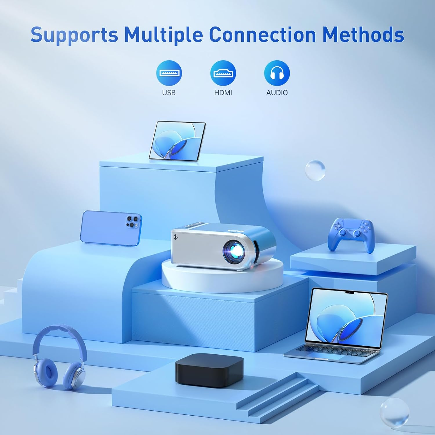 Mini Projector with Wifi and Bluetooth, Outdoor Portable Mini Projector for Iphone Supports 1080P with Built-In Speaker, Movie Projector for Home Theater Compatible with PC/TV Stick/Hdmi (Basic 220) - Image 7