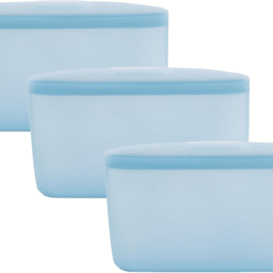 Reusable Silicone Bags (Set of 3) - 100% Food-Grade Silicone Food Storage Containers - Leakproof Reusable Food Storage Bags - Reusable Freezer Bags W/Snack, Sandwich, Quart, & Half Gallon Sizes