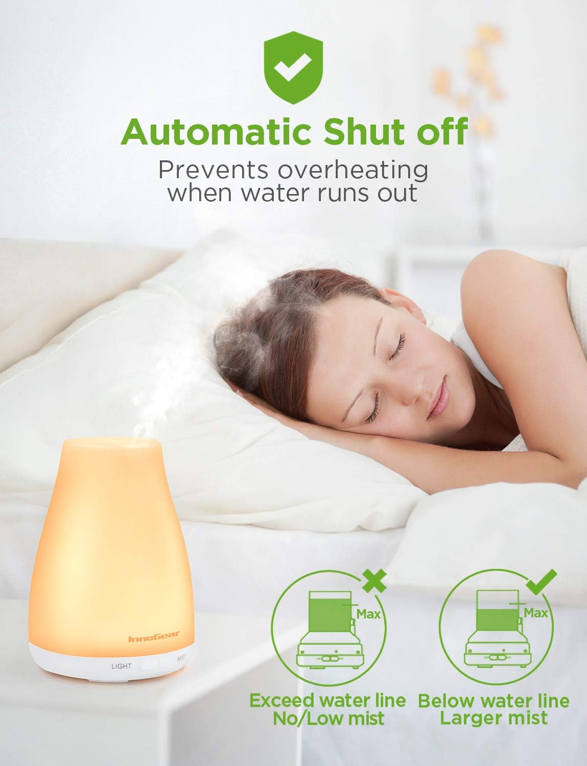 Essential Oil Diffuser, Upgraded Diffusers for Essential Oils Aromatherapy Diffuser Cool Mist Humidifier with 7 Colors Lights 2 Mist Mode Waterless Auto off for Home Office Room, Basic White - Image 6