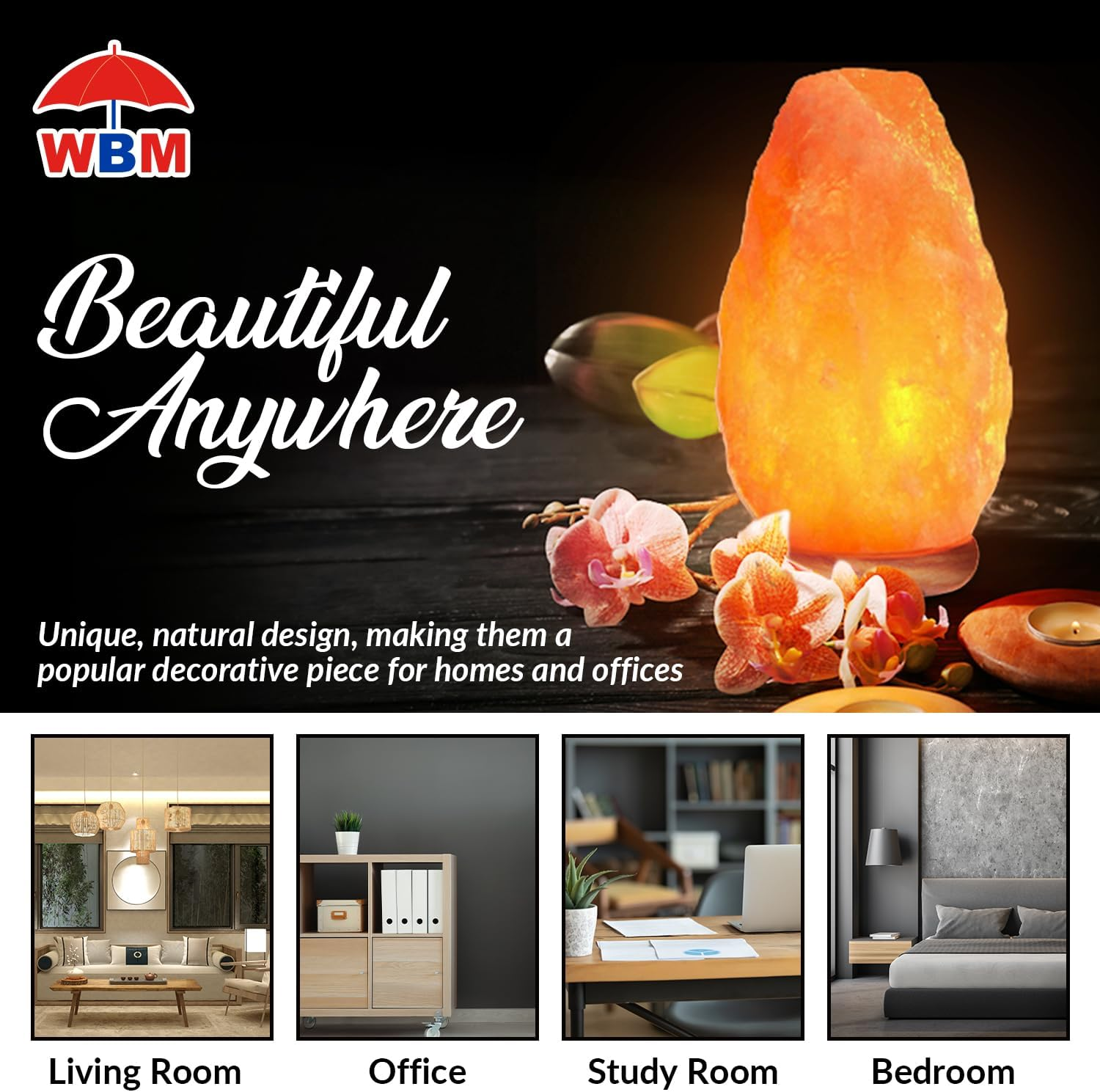 WBM Salt Lamp - USB Himalayan Salt Lamp with Touch Dimmer Control, Natural Pink Crystal, 5-7 Lbs, Wooden Base, LED Bulb, Room Decor, Home Decor, Relaxation, Ambiance, Gift - Image 7