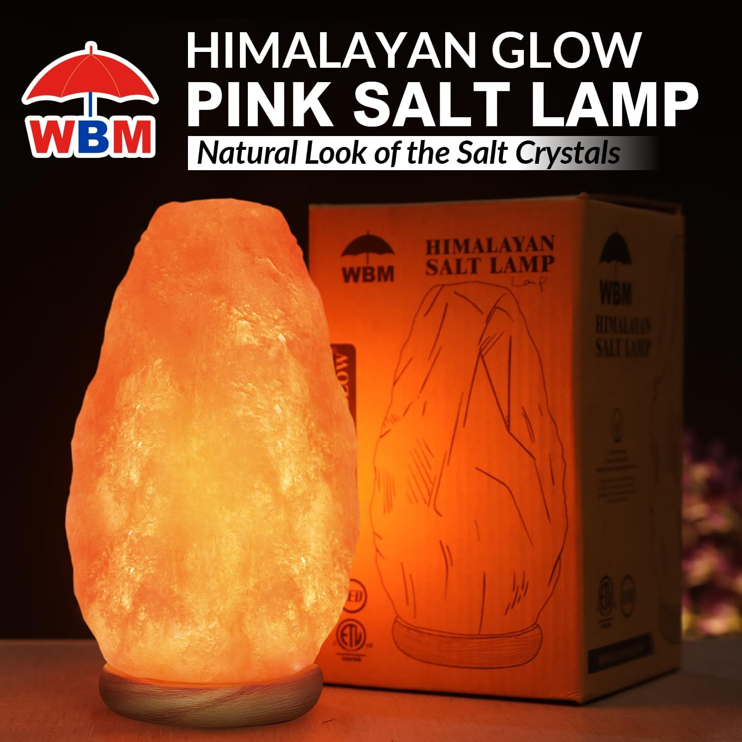 WBM Salt Lamp - USB Himalayan Salt Lamp with Touch Dimmer Control, Natural Pink Crystal, 5-7 Lbs, Wooden Base, LED Bulb, Room Decor, Home Decor, Relaxation, Ambiance, Gift - Image 3