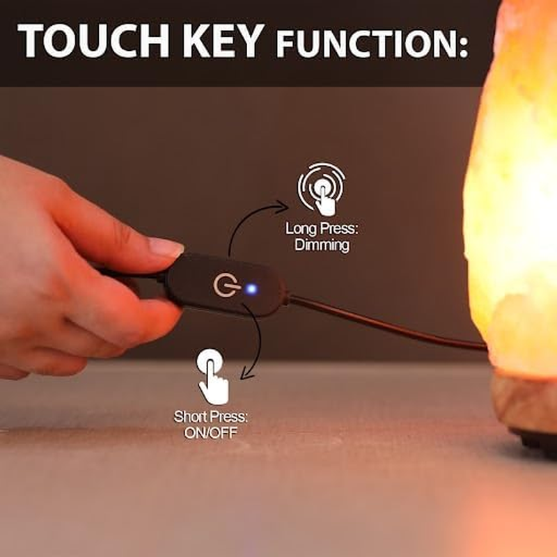 WBM Salt Lamp - USB Himalayan Salt Lamp with Touch Dimmer Control, Natural Pink Crystal, 5-7 Lbs, Wooden Base, LED Bulb, Room Decor, Home Decor, Relaxation, Ambiance, Gift - Image 2